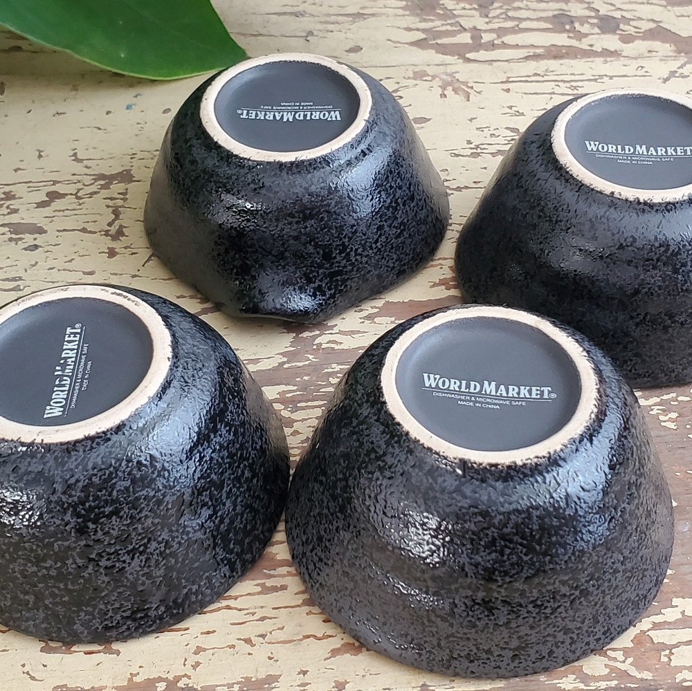 World Market Set Of 4 Black Small Bowls Sauce Dipping Bowls Tasting Bowls - Picture 3 of 6